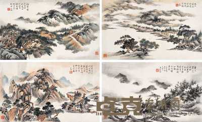 申石伽 1955年作 浮云空翠 镜心（四件） 49×29cm×4